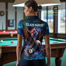 Load image into Gallery viewer, Personalized 8 Ball US Flag Eagle Lightning Billiard Shirt For Women, Patriotic Billiard Team Jersey TDM5850
