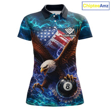 Load image into Gallery viewer, Personalized 8 Ball US Flag Eagle Lightning Billiard Shirt For Women, Patriotic Billiard Team Jersey TDM5850