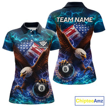 Load image into Gallery viewer, Personalized 8 Ball US Flag Eagle Lightning Billiard Shirt For Women, Patriotic Billiard Team Jersey TDM5850