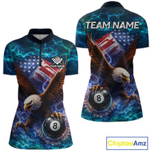 Load image into Gallery viewer, Personalized 8 Ball US Flag Eagle Lightning Billiard Shirt For Women, Patriotic Billiard Team Jersey TDM5850