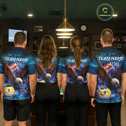 American Flag 8 & 9 Ball Eagle Lightning Billiard Shirt For Women Custom Patriotic Pool Team Jersey TDM5851