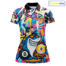 Load image into Gallery viewer, Funny Shark Colorful Graffiti Style Custom 8 &amp; 9 Ball Billiard Shirt For Women, Billiard Team Jersey TDM5852