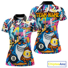 Load image into Gallery viewer, Funny Shark Colorful Graffiti Style Custom 8 &amp; 9 Ball Billiard Shirt For Women, Billiard Team Jersey TDM5852