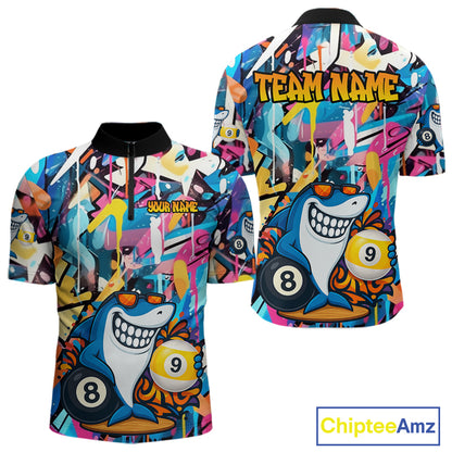 Funny Shark Colorful Graffiti Style Custom 8 & 9 Ball Billiard Shirt For Men, Billiard Team Jersey TDM5852