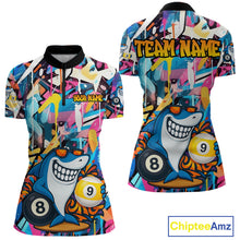 Load image into Gallery viewer, Funny Shark Colorful Graffiti Style Custom 8 &amp; 9 Ball Billiard Shirt For Women, Billiard Team Jersey TDM5852