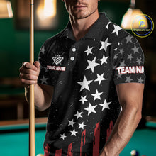 Load image into Gallery viewer, Black Grunge American Flag Billiard Shirt For Men Custom Patriotic Billiard Pool Jersey TDM3824