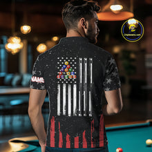Load image into Gallery viewer, Black Grunge American Flag Billiard Shirt For Men Custom Patriotic Billiard Pool Jersey TDM3824