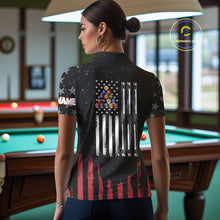 Load image into Gallery viewer, Black Grunge American Flag Billiard Shirt For Women Custom Patriotic Billiard Pool Jersey TDM3824