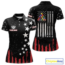 Load image into Gallery viewer, Black Grunge American Flag Billiard Shirt For Women Custom Patriotic Billiard Pool Jersey TDM3824