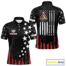 Load image into Gallery viewer, Black Grunge American Flag Billiard Shirt For Men Custom Patriotic Billiard Pool Jersey TDM3824