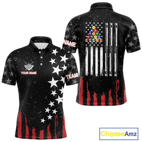 Black Grunge American Flag Billiard Shirt For Men Custom Patriotic Billiard Pool Jersey TDM3824