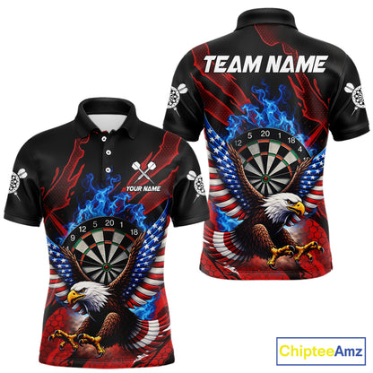 Blue Flaming Dartboard Shirt For Men Custom American Flag Eagle Darts Team Jersey Polo &1/4 Zip TDM6003