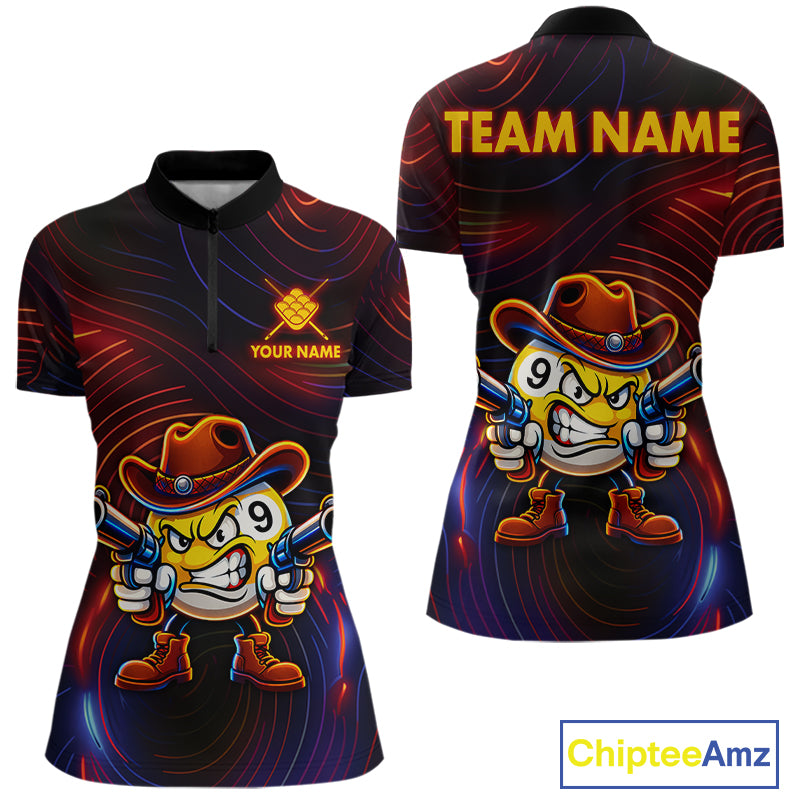 Funny Neon 9 Ball Billiard Shirt For Women Custom Pool Team Shirt, Billiard Jersey Polo & 1/4 Zip TDM6248