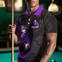Load image into Gallery viewer, Grim Reaper Custom Flame 8 Ball Pool Billiard Shirt For Men, Purple Black Billiard Team Jersey TDM4121