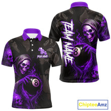 Load image into Gallery viewer, Grim Reaper Custom Flame 8 Ball Pool Billiard Shirt For Men, Purple Black Billiard Team Jersey TDM4121