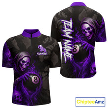 Load image into Gallery viewer, Grim Reaper Custom Flame 8 Ball Pool Billiard Shirt For Men, Purple Black Billiard Team Jersey TDM4121