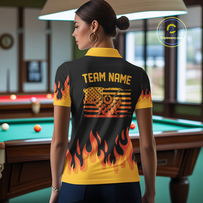Personalized Orange Flaming Billiard Jersey For Women Custom 8 Ball Pool Billiard Team Shirts TDM4296