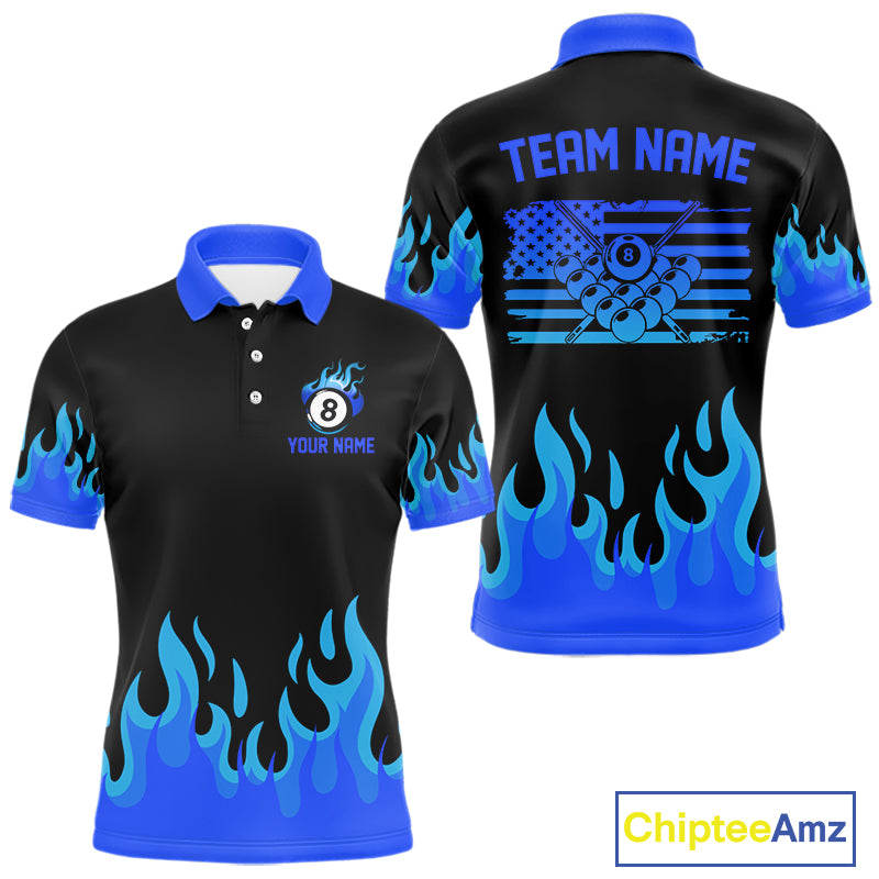 Personalized Blue Flaming Billiard Jersey For Men Custom 8 Ball Pool Billiard Team Shirts TDM4297