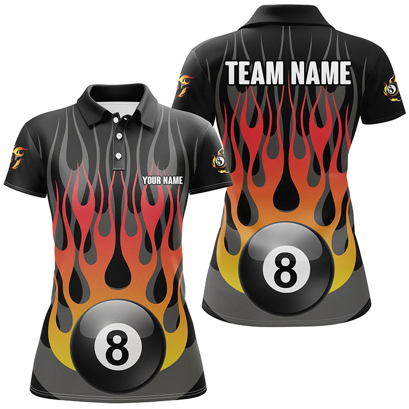 Personalized Funny Fire 8 Ball Pool Billiard Shirts For Women Custom Fire Flame Billiard Jerseys TDM2415