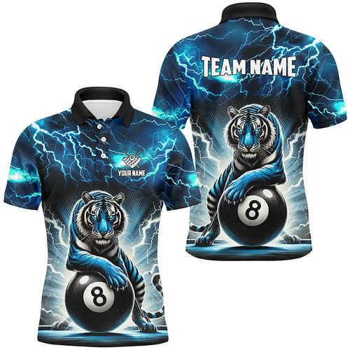 Lightning Thunder Tiger Custom Blue 8 Ball Pool Shirts For Men, Billiard Team League Jerseys TDM2419