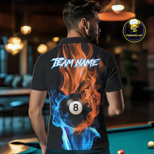 Load image into Gallery viewer, Blue And Orange Flaming Smoke 8 Ball Men&#39;s Billiard Shirt, Pool Team Shirts Custom Billiard Jersey TDM5142