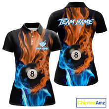 Load image into Gallery viewer, Blue And Orange Flaming Smoke 8 Ball Women&#39;s Billiard Shirt, Pool Team Shirts Custom Billiard Jersey TDM5142