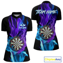 Load image into Gallery viewer, Purple And Blue Flaming Smoke Darts Shirt For Women Custom Darts Jersey Team Polo &amp; Quarter Zip TDM5143