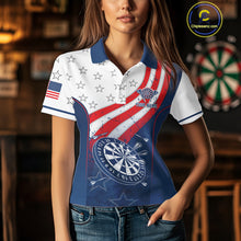 Load image into Gallery viewer, Personalized American Flag Womens Dart Shirts Custom Patriotic Red, White And Blue Darts Team Jersey TDM5150
