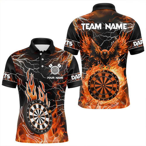 Orange Dart Board Fire Flame Custom Eagle Dart Shirts For Men, Thunder Lightning Dart Team Jerseys TDM3373