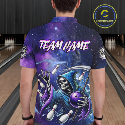 Funny Grim Reaper Blue Purple Galaxy Bowling Shirt For Men Custom Glowing Bowling Jersey Outfit TDM5862