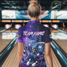Load image into Gallery viewer, Funny Grim Reaper Blue Purple Galaxy Bowling Shirt For Women Custom Glowing Bowling Jersey Outfit TDM5862