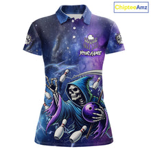 Load image into Gallery viewer, Funny Grim Reaper Blue Purple Galaxy Bowling Shirt For Women Custom Glowing Bowling Jersey Outfit TDM5862