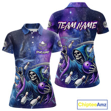 Load image into Gallery viewer, Funny Grim Reaper Blue Purple Galaxy Bowling Shirt For Women Custom Glowing Bowling Jersey Outfit TDM5862