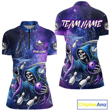Load image into Gallery viewer, Funny Grim Reaper Blue Purple Galaxy Bowling Shirt For Women Custom Glowing Bowling Jersey Outfit TDM5862