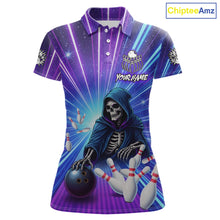 Load image into Gallery viewer, Funny Grim Reaper Blue Purple Neon Bowling Shirt For Women Custom Lighting Bowling Team Jersey TDM5863