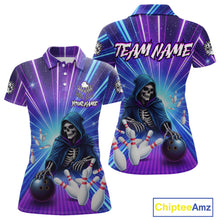 Load image into Gallery viewer, Funny Grim Reaper Blue Purple Neon Bowling Shirt For Women Custom Lighting Bowling Team Jersey TDM5863
