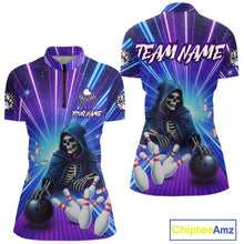 Load image into Gallery viewer, Funny Grim Reaper Blue Purple Neon Bowling Shirt For Women Custom Lighting Bowling Team Jersey TDM5863