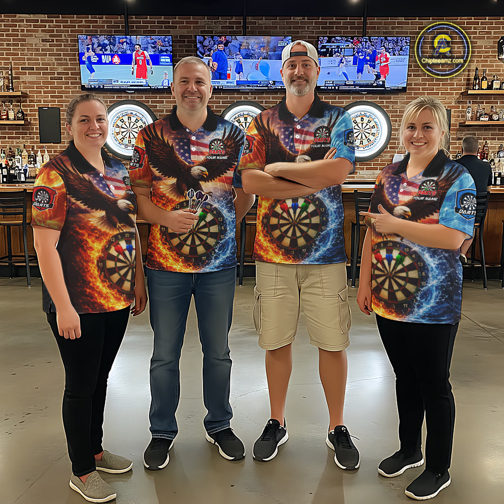 American Flag Eagle Water Fire Darts Shirt For Women Custom Darts Jersey Team Polo & 1/4 Zip TDM6018
