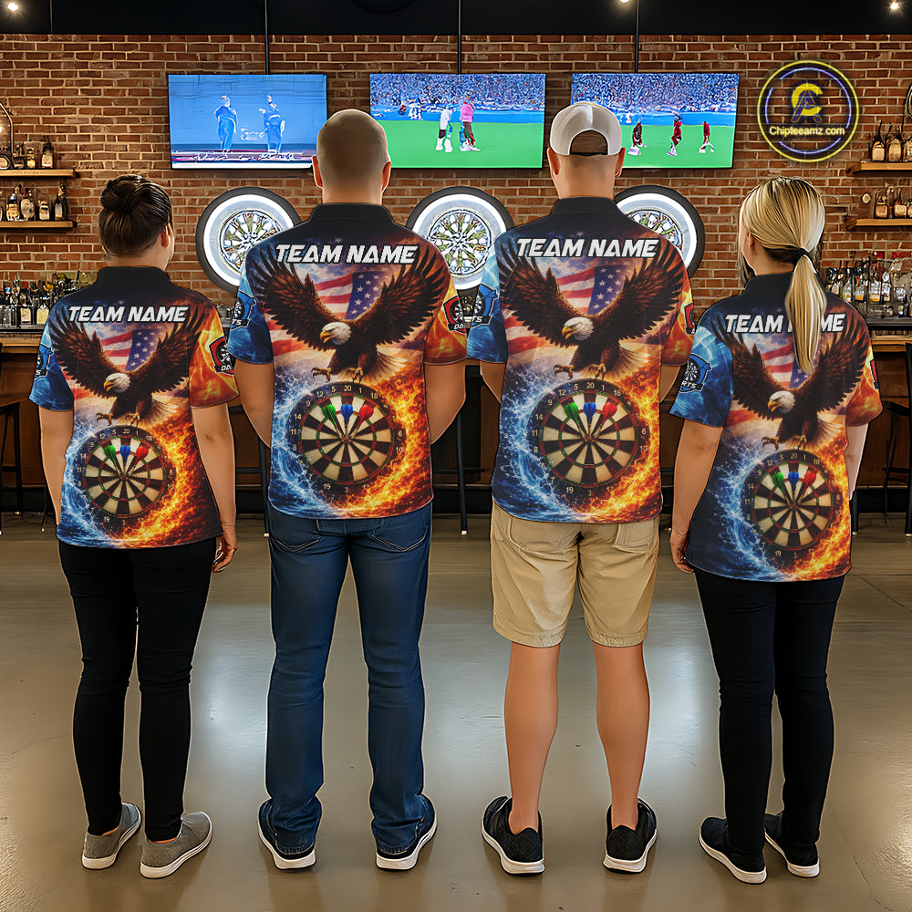American Flag Eagle Water Fire Darts Shirt For Women Custom Darts Jersey Team Polo & 1/4 Zip TDM6018