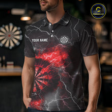 Load image into Gallery viewer, Custom Lightning Flame Red Dart Shirt For Men, Darts Jersey Pocket Option TDM6020