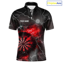 Load image into Gallery viewer, Custom Lightning Flame Red Dart Shirt For Men, Darts Jersey Pocket Option TDM6020