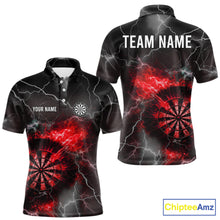 Load image into Gallery viewer, Custom Lightning Flame Red Dart Shirt For Men, Darts Jersey Pocket Option TDM6020