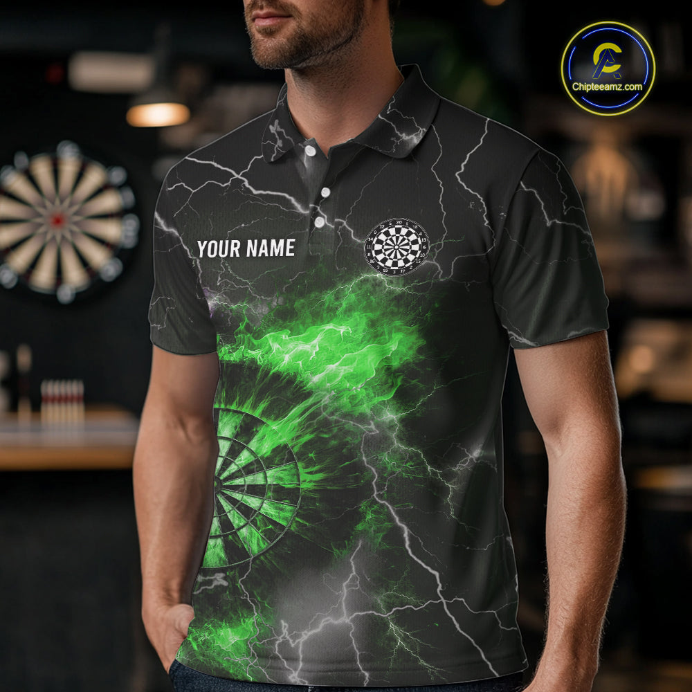 Custom Lightning Flame Green Dart Shirt For Men, Darts Jersey Pocket Option TDM6021
