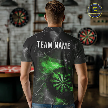 Custom Lightning Flame Green Dart Shirt For Men, Darts Jersey Pocket Option TDM6021