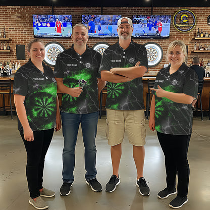 Custom Lightning Flame Green Dart Shirt For Men, Darts Jersey Pocket Option TDM6021