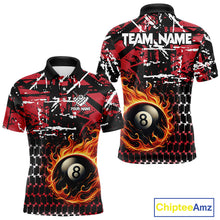 Load image into Gallery viewer, Grunge Black And Red Flaming 8 Ball Pool Men's Billiard Shirts Custom Billiard Jerseys Team Shirts TDM3833