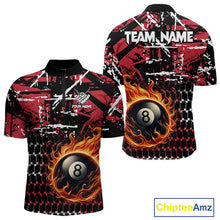 Load image into Gallery viewer, Grunge Black And Red Flaming 8 Ball Pool Men's Billiard Shirts Custom Billiard Jerseys Team Shirts TDM3833