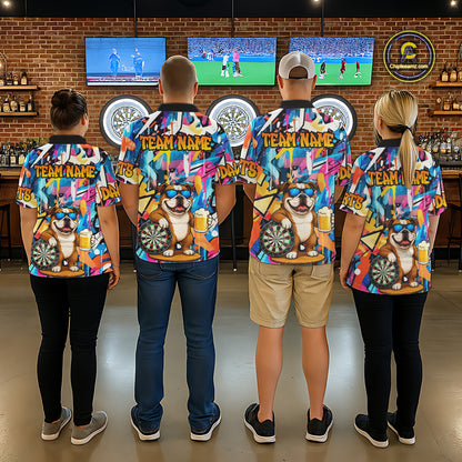 Funny Bulldog Colorful Graffiti Darts Shirt For Women Custom Darts Team Jersey Polo & 1/4 Zip TDM6464