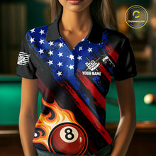Load image into Gallery viewer, Funny Flame 8 Ball Billiard Shirts For Women Custom Patriotic American Flag Pool Team Jerseys TDM4131