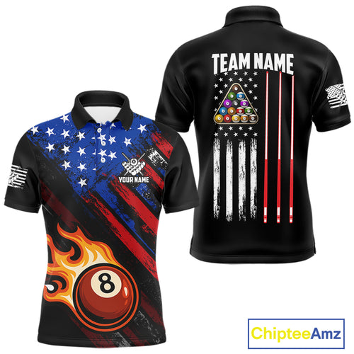 Funny Flame 8 Ball Billiard Shirts For Men Custom Patriotic American Flag Pool Team Jerseys TDM4131